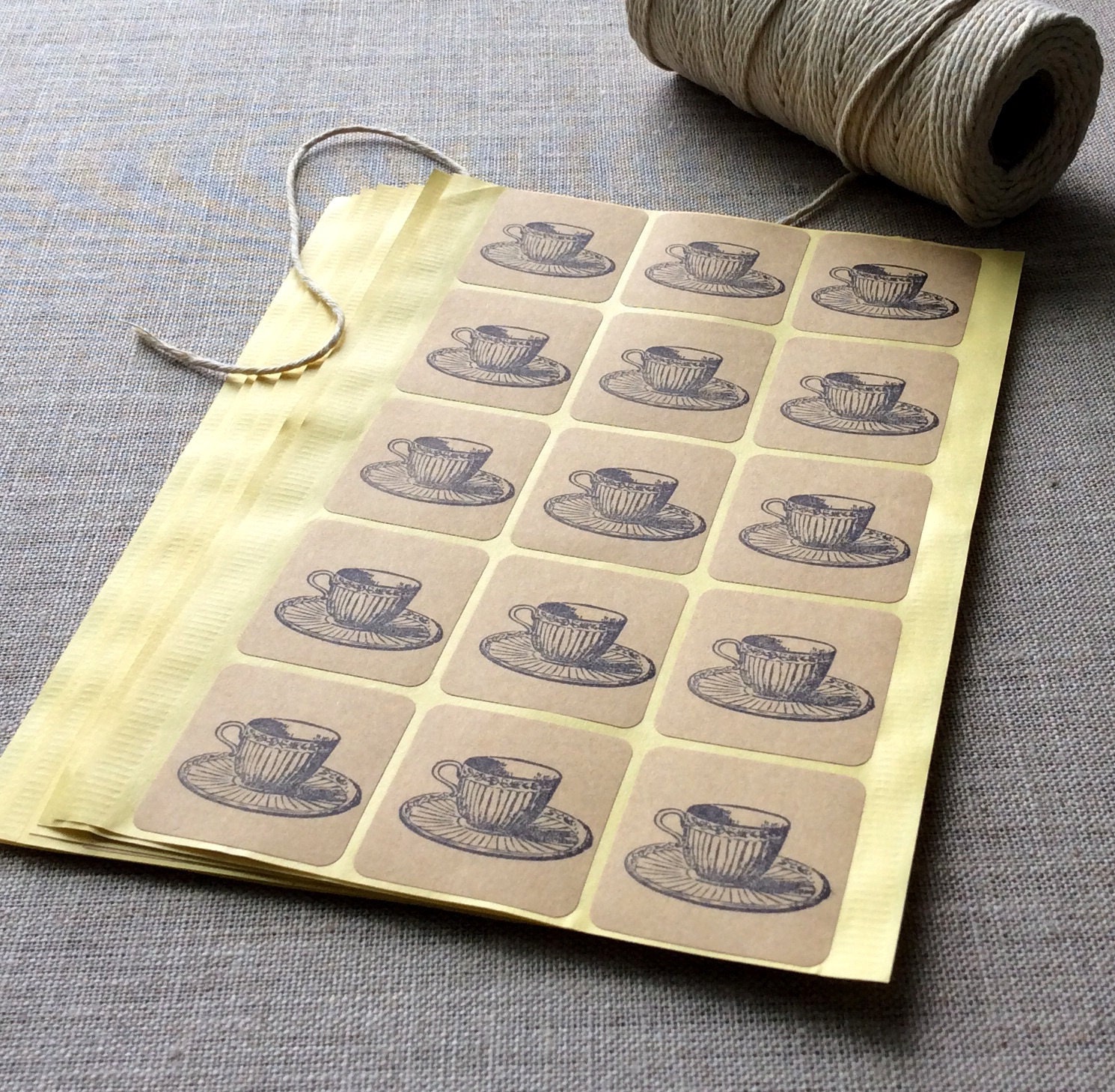 30 Tea Cup Stickers 1 1/2 square stickers Teacup