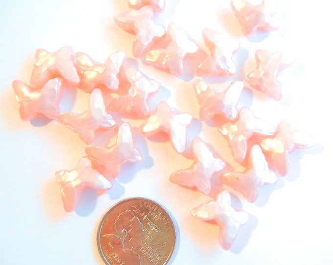 20 Vintage Pink Plastic Butterfly Beads