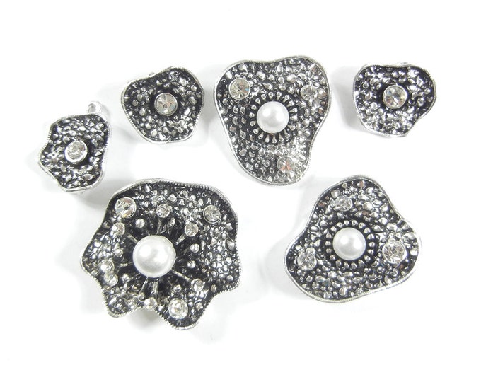 Set of 6 Abstract Floral Charms Faux Pearls Rhinestones