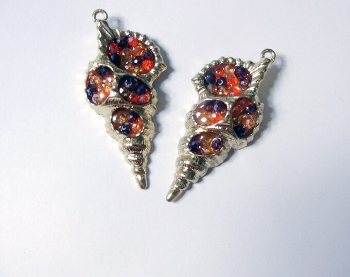 Pair of Gold-tone and Topaz Beads Seashell Charms