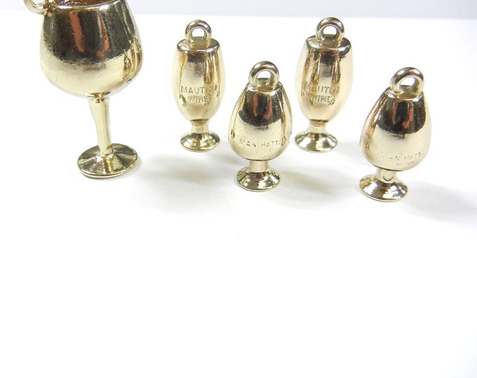 Set of 5 Dimensional Wine Cup Charms Gold-tone