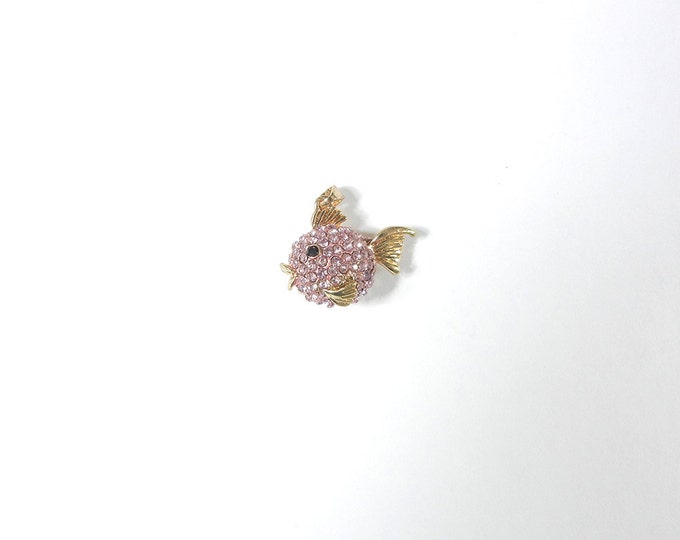 Small Pink Fish Pendant Pink Rhinestones Gold-tone