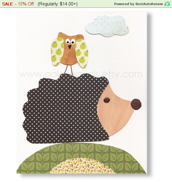Baby Nursery Decor Hedgehog Promenade En Foret by GalerieAnais