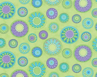 Quilting Cotton fabric | Hi De Ho by Me and My Sister | Floral Flowers Medallions Light Green Purple 22257 15