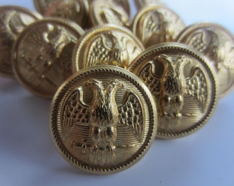 Vintage Buttons - stamped Superior Quality, military 2 headed eagle crested gold metal, 12 ( oct18)