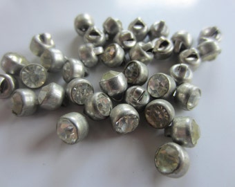 Vintage buttons 24 matching style, metal tiny 1/4 inch rhinestone solitaire style, 1950's (july 400)