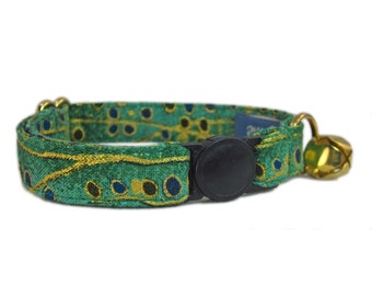 Cat Collar Breakaway Buckle - Green Cat Collar - Fancy Cat Collar - Art Deco Cat Collar - Breakaway Cat Collar - Custom Cat Collar