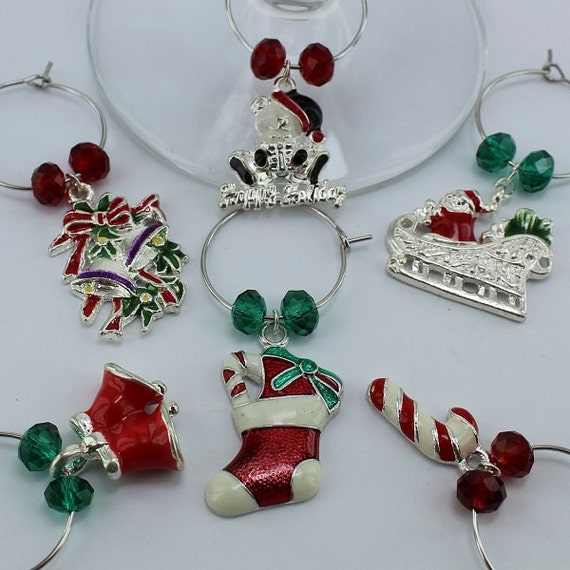 Christmas Wine Glass Charms 6 Set Christmas Gift Glass