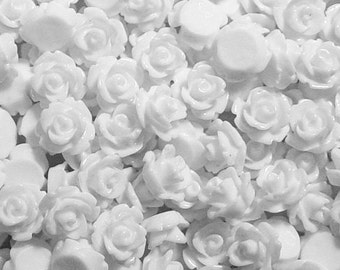Cabochon Flower 20 Resin Round Rose Wedding White Flower 10mm (1017cab10m8-2)