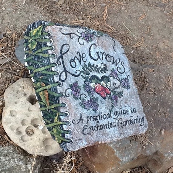 LOVE GROWS painted stone garden book unique garden art