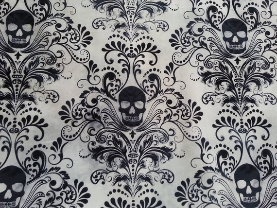 Timeless Treasures Wicked Eve Skull Damask print fabric