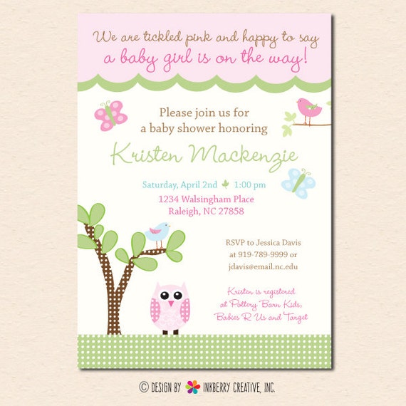 Sweet Spring Baby Shower Invitation with Birds, Owls and Butterflies (Digital File OR Printed Cardstock Cards Also Available) Il_570xn