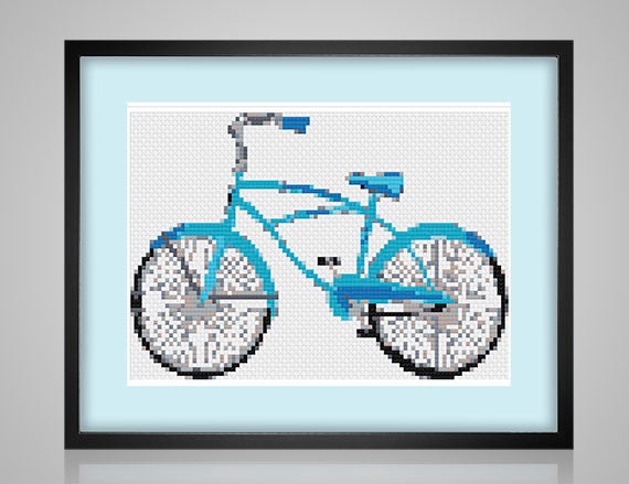 Cross Stitch Pattern Blue Bike pdf counted by Buzzbeedesigns