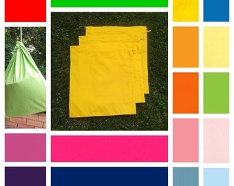 3 large cotton drawstring bags, in 16 colours + black or white, toy bag, library bag, games, puzzles