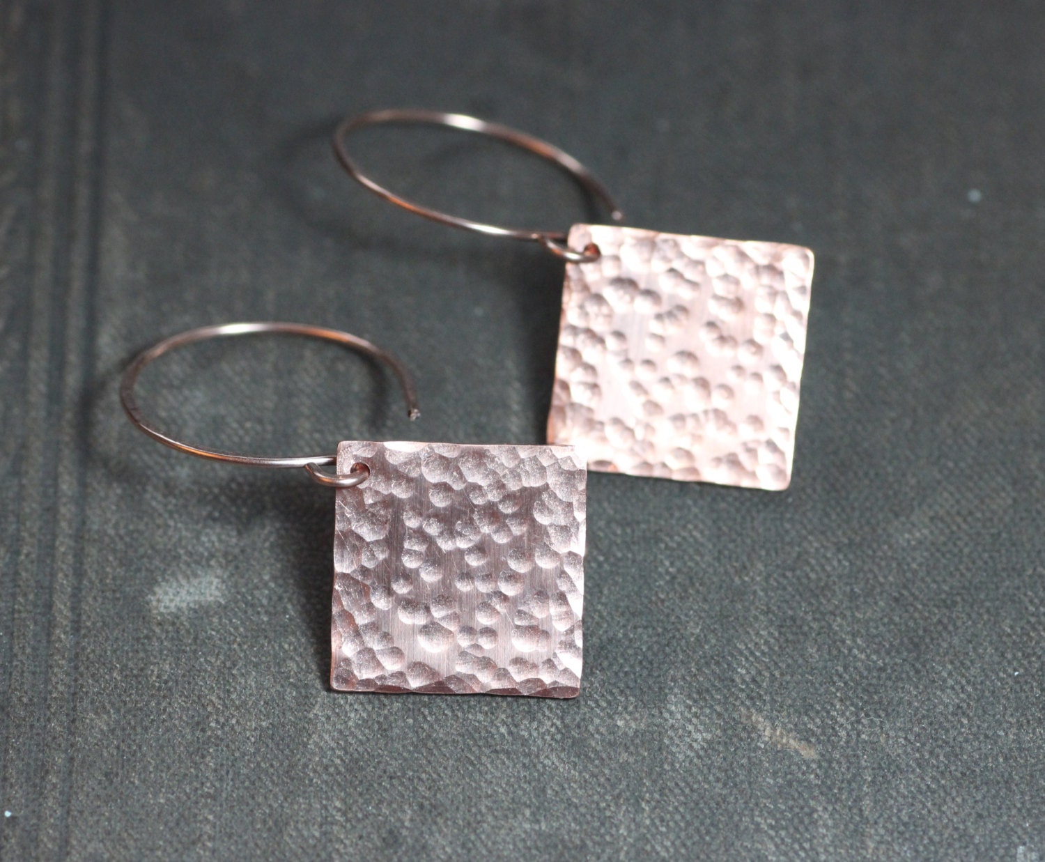 Textured Copper Earrings Hammered Copper by TheTwistedPretzel