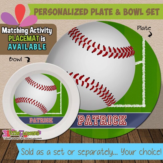 Baseball Plate and Bowl Set Personalized by 3littleflowers