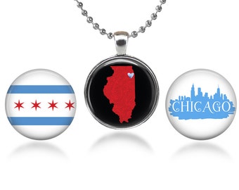 Chicago Themed Changeable Magnetic Pendant Necklace with Three 1" Button Magnets