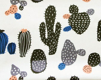 Cactus Print Fabric - Cotton Linen Blend - Desert Plants on Natural - Fat Quarter