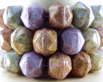10x9mm Faceted Opaque Lumi Luster Color Mix Vintage Cut Czech Glass Beads - Qty 15 (BS459)