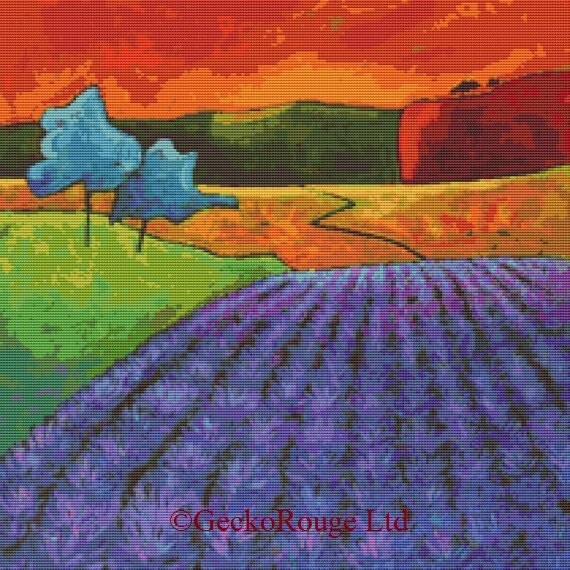 Cross stitch modern art by Gillian Mowbray 'Lavender by GeckoRouge