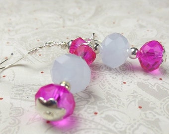 Items similar to Hot Pink and Lavender Earrings in Gold Earwires ...