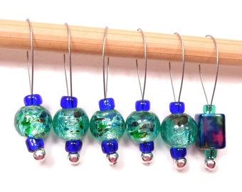 Knitting Stitch Markers Beaded Caribbean Blue Snagless