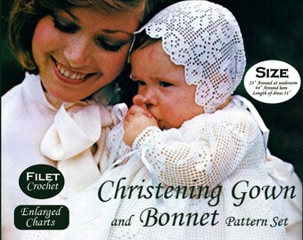 Filet Crochet Christening Gown Pattern Baptism Bonnet Crochet Pattern Baby Dress Pattern PDF B202
