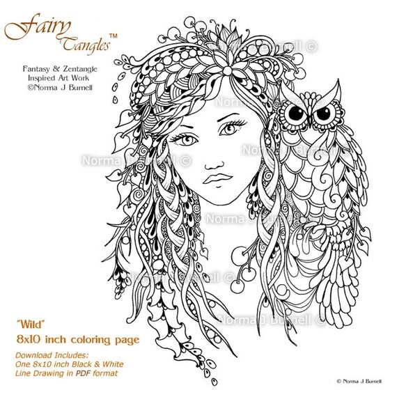 Download Wild Woodland Fairy Owl Fairy Tangles Adult Printable Coloring