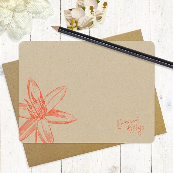 personalized note cards stationery set GARDEN LILY flower