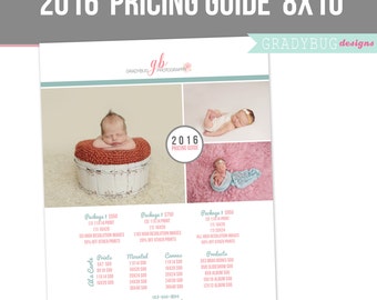 Photography Pricing Template - Price Guide List for Photographers - Newborn Photographer Photo Price Sheet INSTANT DOWNLOAD