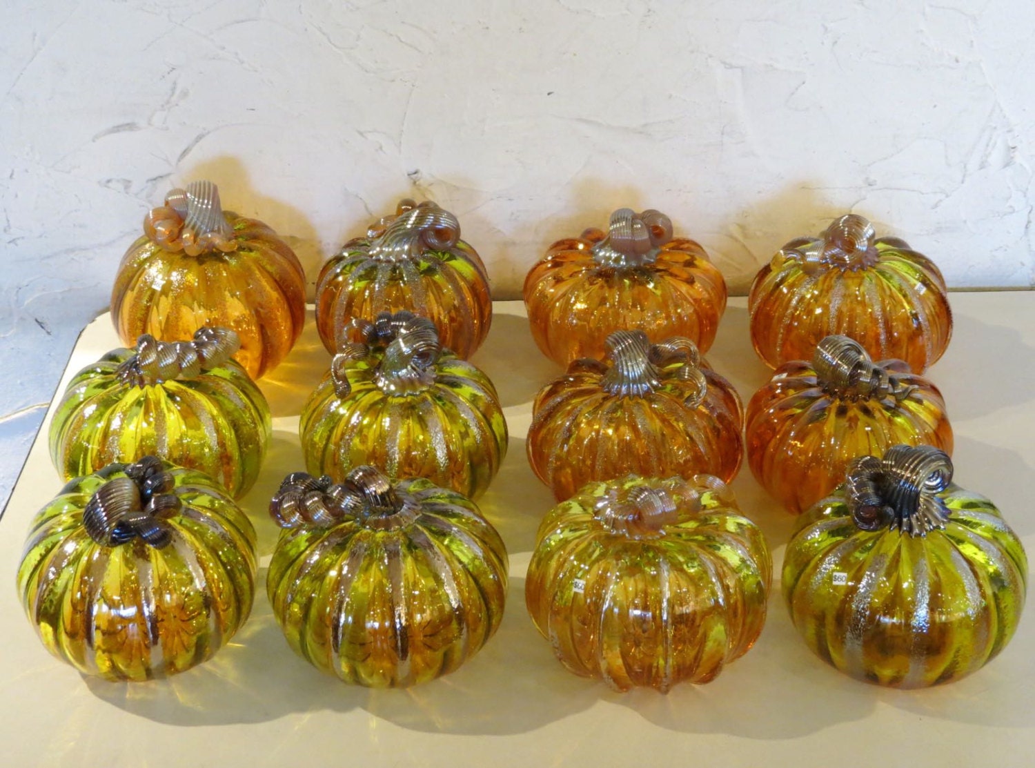 Wholesale Glass Pumpkins One Dozen Amber And Green 45 5799