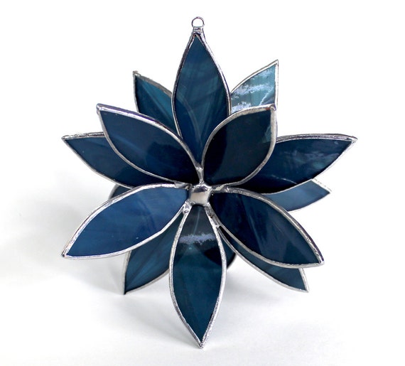 Stained Glass 3D flower Dusty Blue Fall Hue Suncatcher