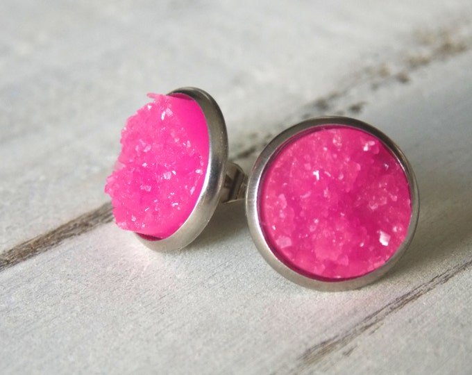 Druzy Studs Druzy Earrings Faux Druzy Stud Earrings Bubblegum Pink Druzy Earrings Boho Jewelry Gift Pink Stud Earrings