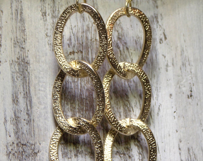 Gold Link Earrings Gold Chain Links Textured Earrings Large Link Long Earrings Boho Hipster Trendy Fashion Statement Chunky Earrings