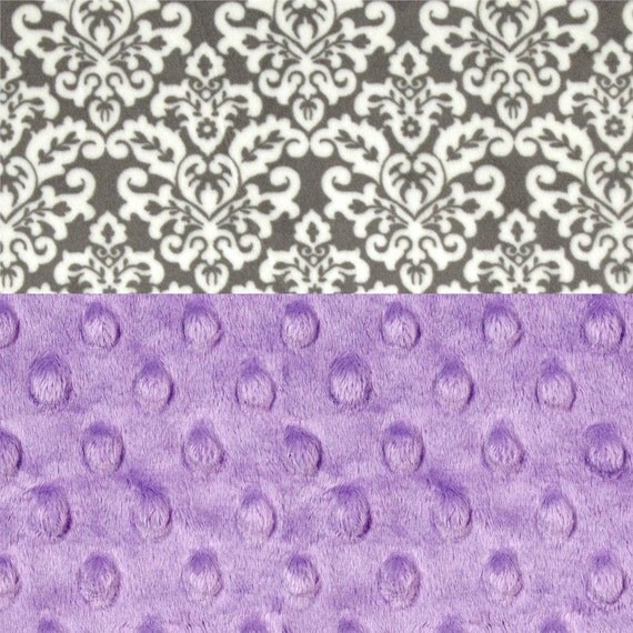 Minky Baby Blanket Girl, Lilac Gray Damask Personalized Baby Blanket // Damask Baby Blanket // Soft Baby Blanket / Purple Gray Blanket