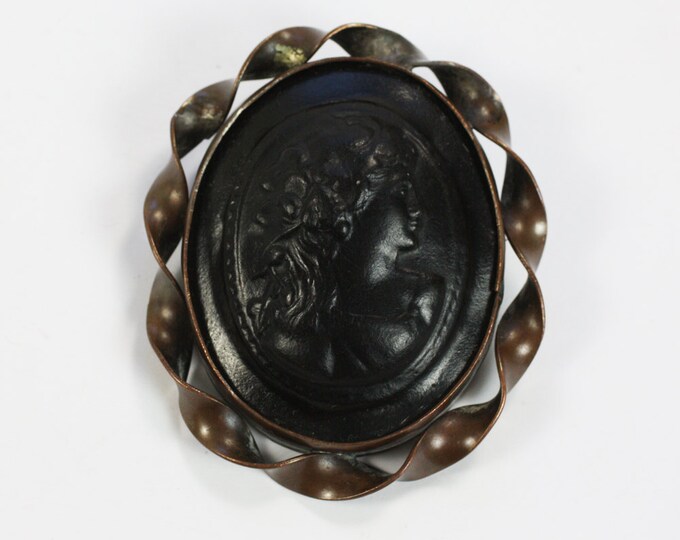 Victorian Cameo Brooch Gutta Percha or Vulcanite Mid Victorian Antique