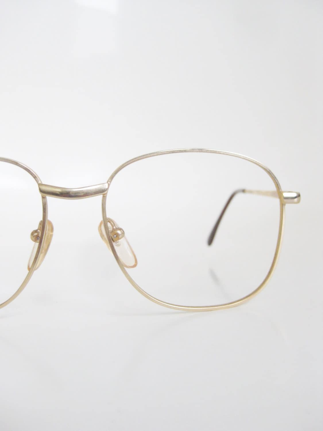 Gold Wire Rim Eyeglasses Vintage 1980s Geek Chic Unisex Mens 