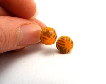 Polymer Clay Jewellery, Orange Pattern Studs, Post Earrings