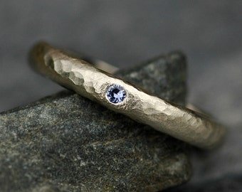Gold Stacking Ring with Flush Set Yogo Gulch Sapphire- 14k or 18k Recycled White, Yellow, or Rose Gold