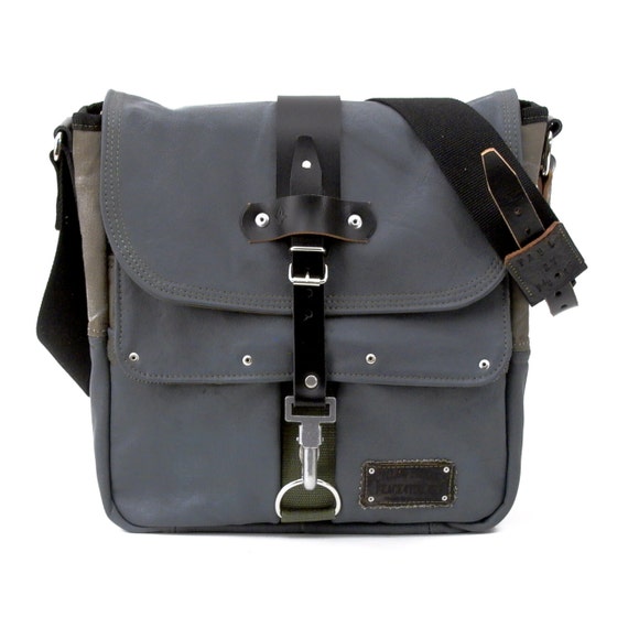 Navy Leather Messenger Bag // Upcycled & by peace4youBAGS on Etsy