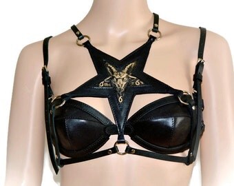 Baphomet harness, halloween costume, Pentagram Harness, halloween gift, Pentagram Harness, Strappy bra, Baphomet necklace, Pentacle