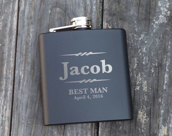 8 Personalized Groomsmen Flask, Personalized Engraved Flasks, Black Stainless Steel Flasks, Hip Flask - 8 Flasks Wedding Monogram Name