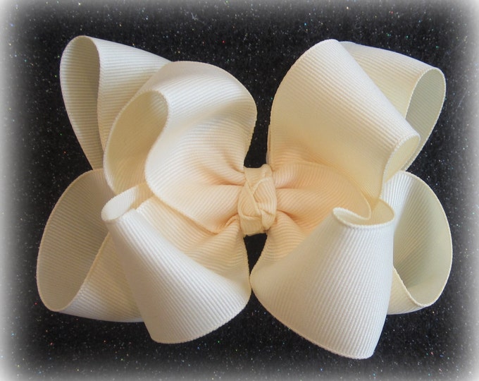 Ivory Hair Bows, Cream Hairbow, Off white 4 inch bows, Wedding Hairbow, Big Bows, large Hairbow, Baby Ivory Headband, Girls Clips,