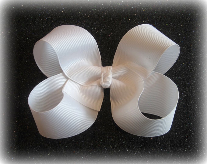 White Hair Bow - Girls Hairbows - Big Bows - Large Hair Bow - Classic Hairbows - Wedding Bow - Baby Bow - Toddler Bow - 4 5 inch Bows, 45G