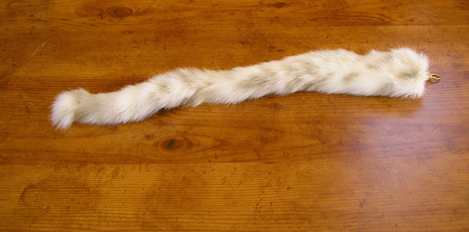 Cat tail costume clip on tail faux fur tail in white & tan