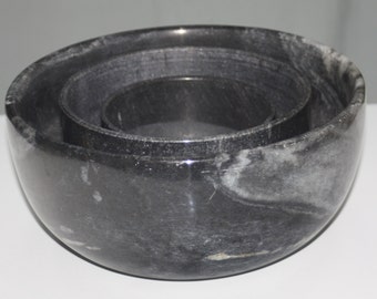 Black Marble Bowls, Set/3