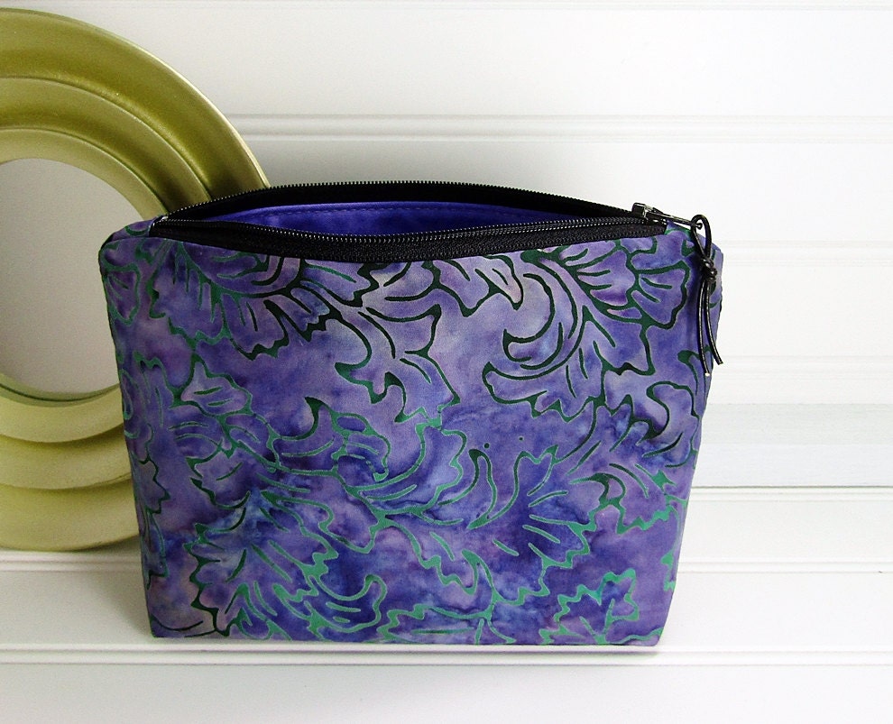 Small cosmetic bag purple batik cosmetic pouch small