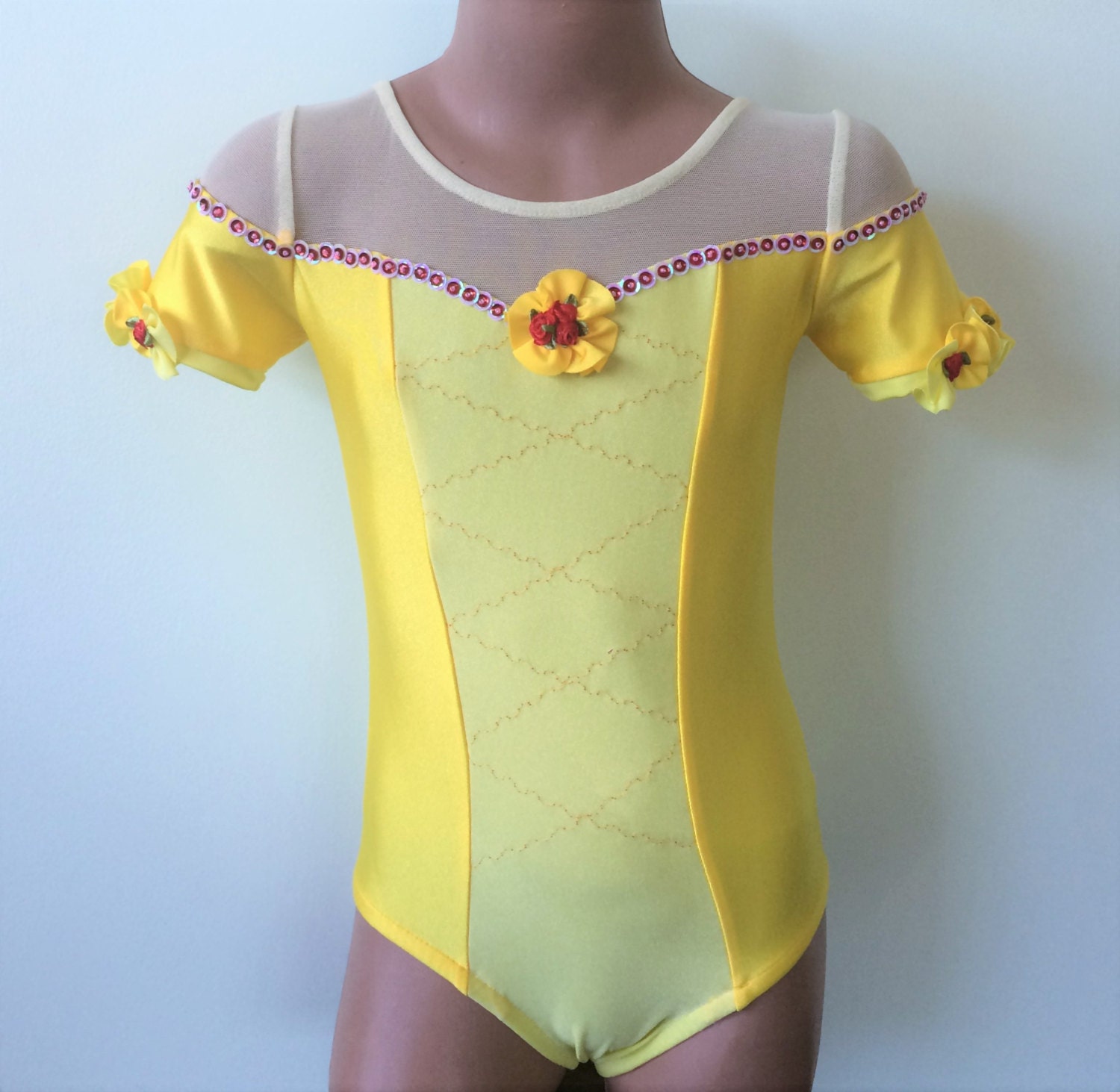 Princess Belle Inspired Leotard. Gymnastics Dance Short Sleeve