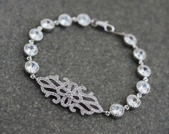 Wedding Jewelry Bridal Jewelry Bridal Bracelet Vintage Style Cubic Zirconia Bracelet Bridesmaids Gift Bridal Bracelet Bridesmaid Bracelet