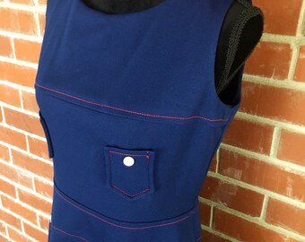 Mod blue a-line dress red topstitching